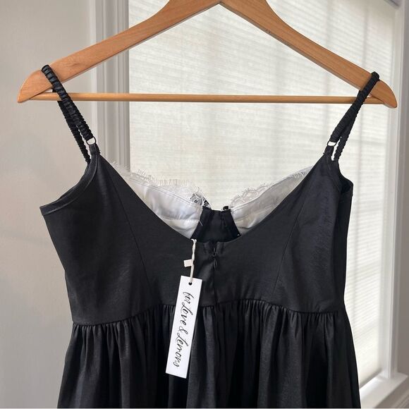 For Love And Lemons Doris Taffeta Midi Corset Dress Black White Lace Medium NWT - Picture 10 of 16